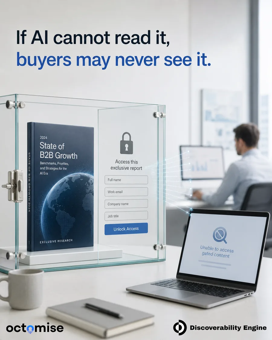 AI-readable content visual showing why inaccessible or hard-to-parse content may weaken AI-mediated discoverability.